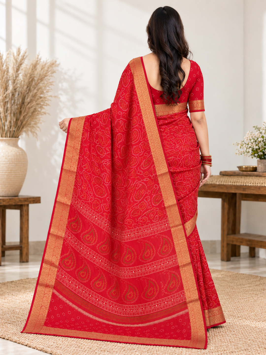 Red Bandhani Georgette Saree
