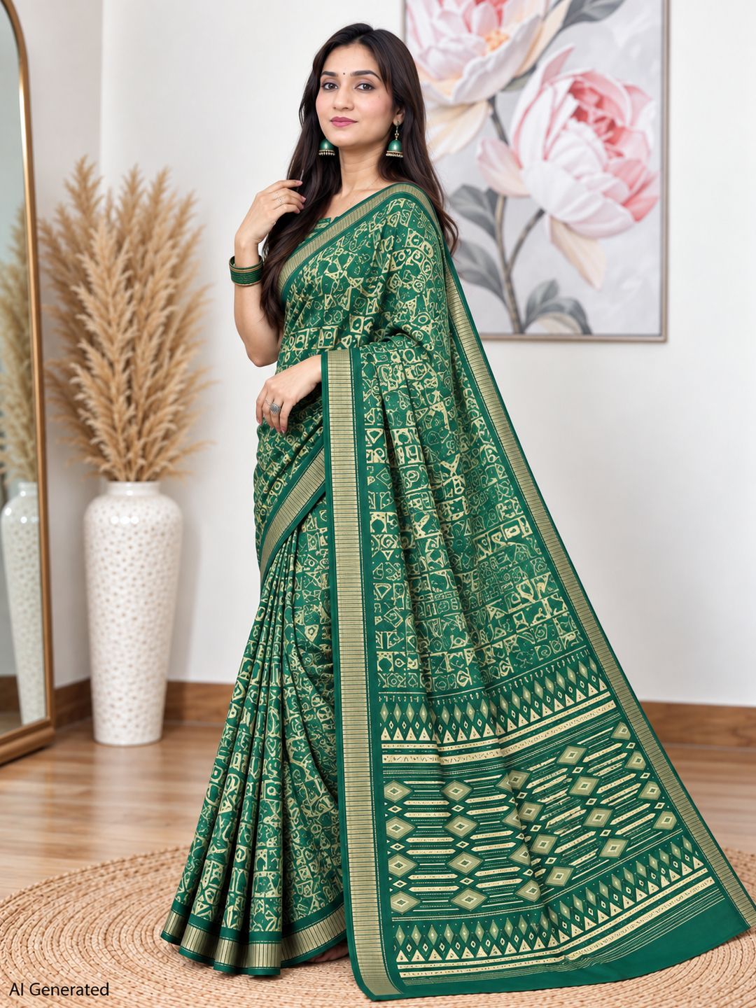Green Ethnic Saree – Georgette – Fresh, Timeless Elegance