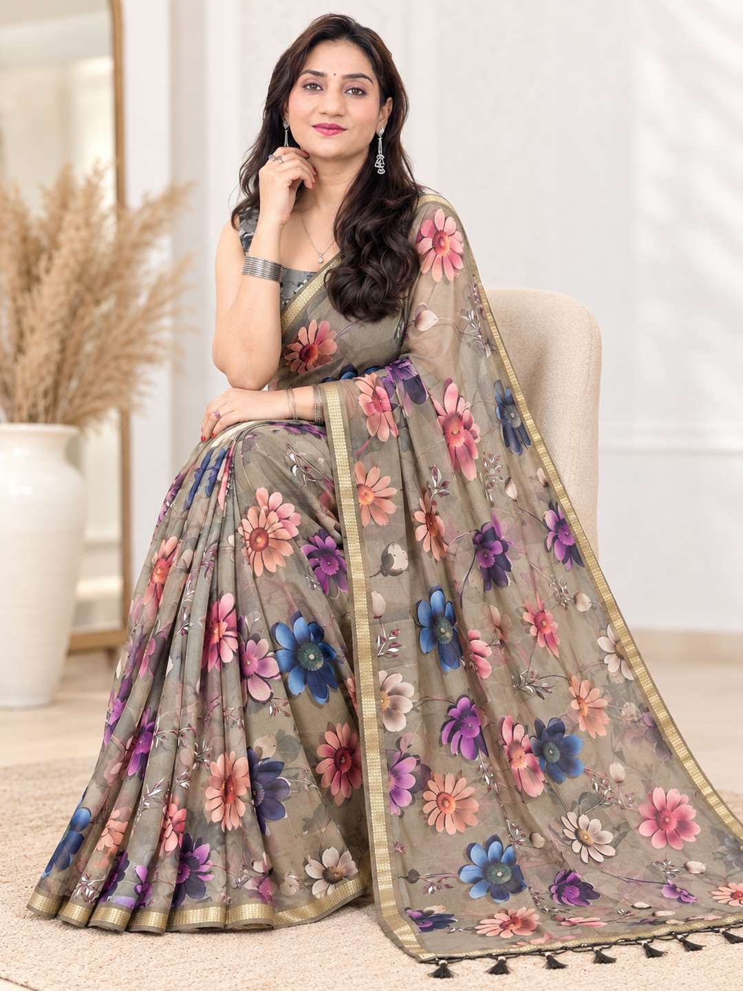Floral Digital Print Georgette Saree