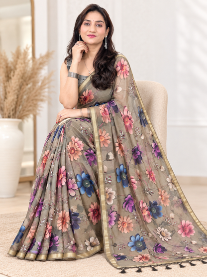 Floral Digital Print Georgette Saree