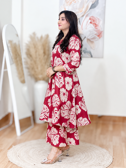 A-Line Flared Kurti with Wide-Leg Pants – Flowy Comfort Co-Ord Elegance