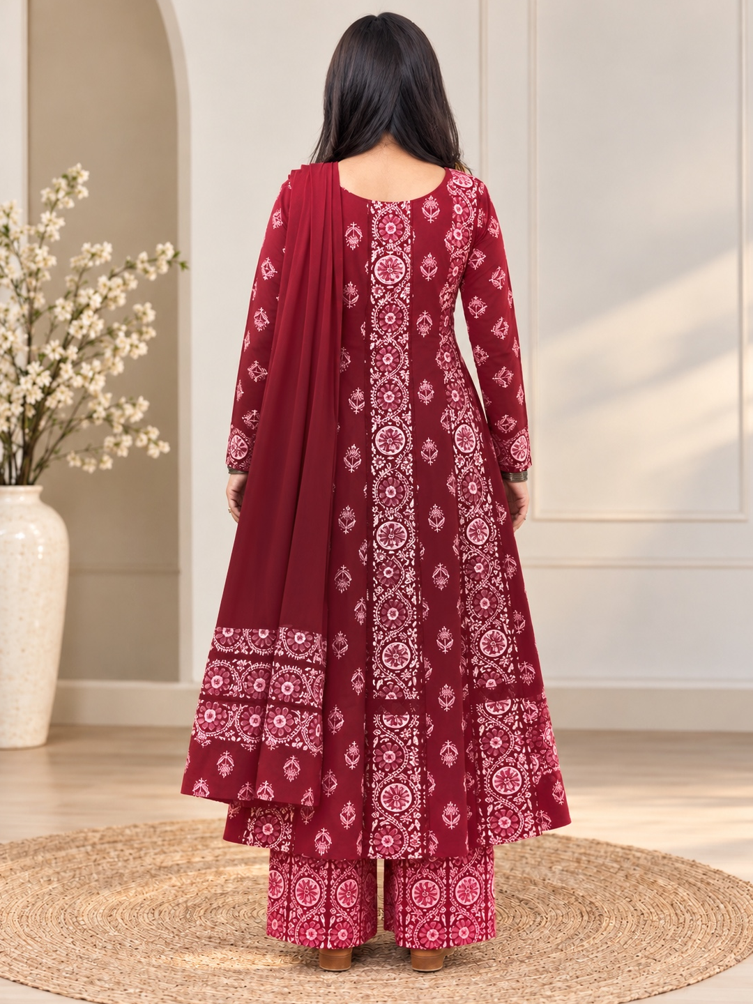Maroon Cotton Anarkali Suit