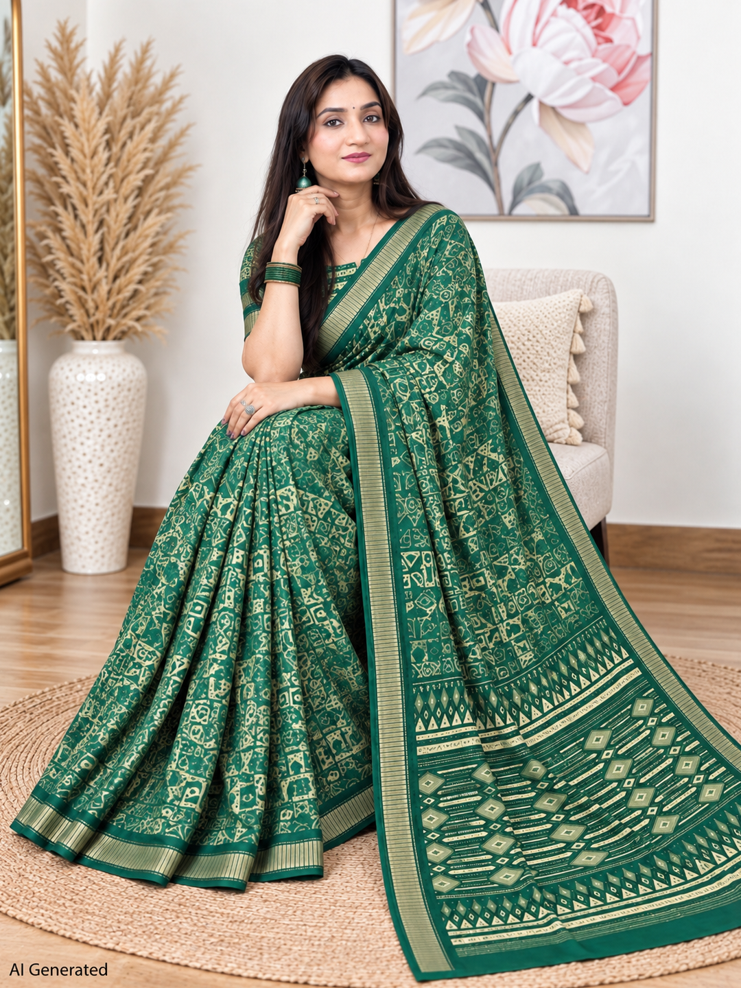 Green Ethnic Saree – Georgette – Fresh, Timeless Elegance