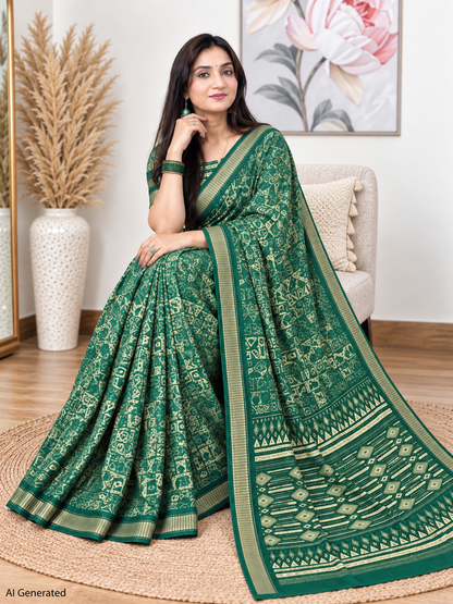 Green Ethnic Saree – Georgette – Fresh, Timeless Elegance