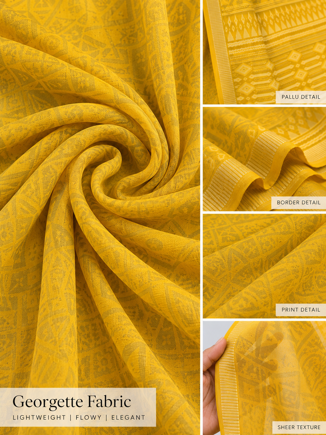 Yellow Ethnic Saree – Georgette – Bright, Joyful Elegance