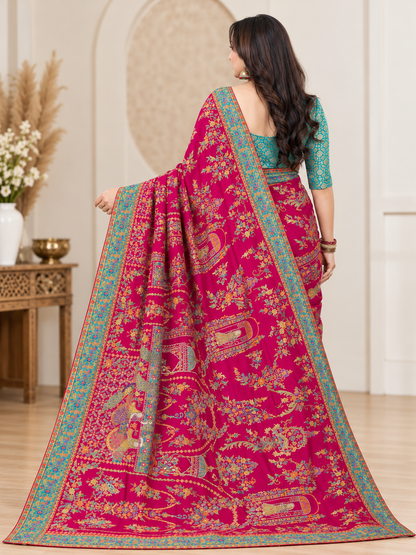 Position Print Zari Work Silk Saree