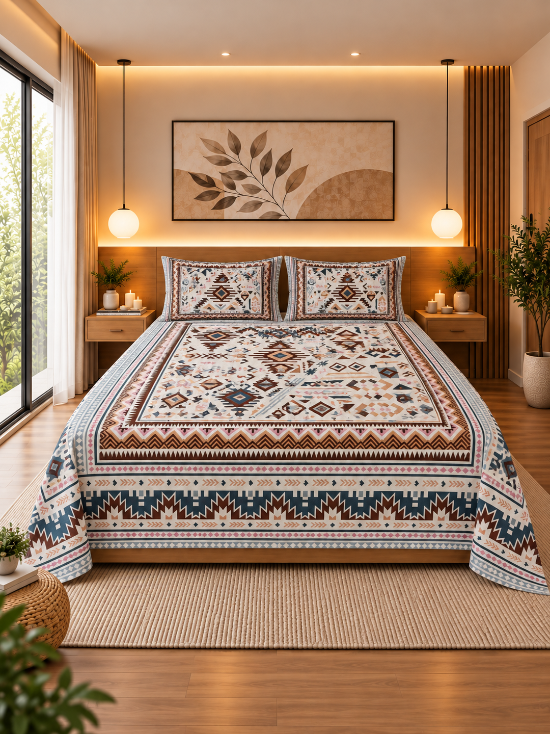 Abstract Geometry Cotton Bedsheet – 108×108Inches
