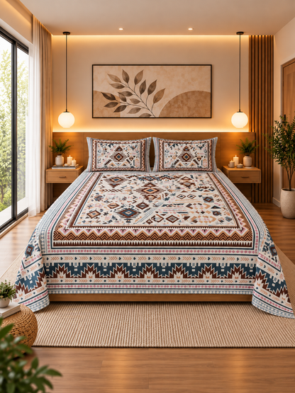 Abstract Geometry Cotton Bedsheet – 108×108Inches