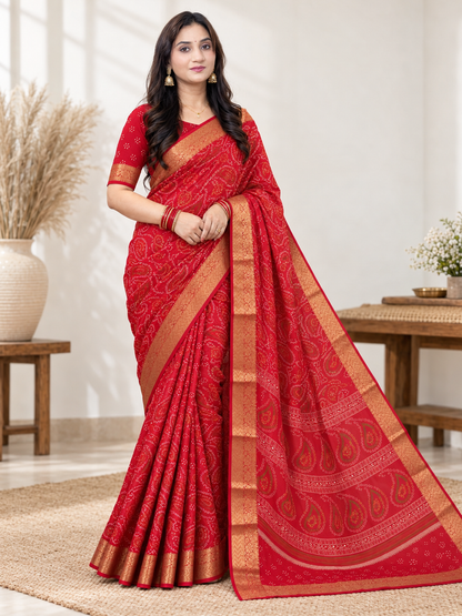 Red Bandhani Georgette Saree