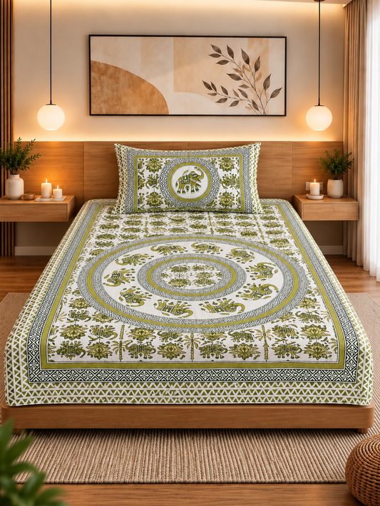 Jaipuri Print Cotton Single Bedsheet – 63 × 90 Inches