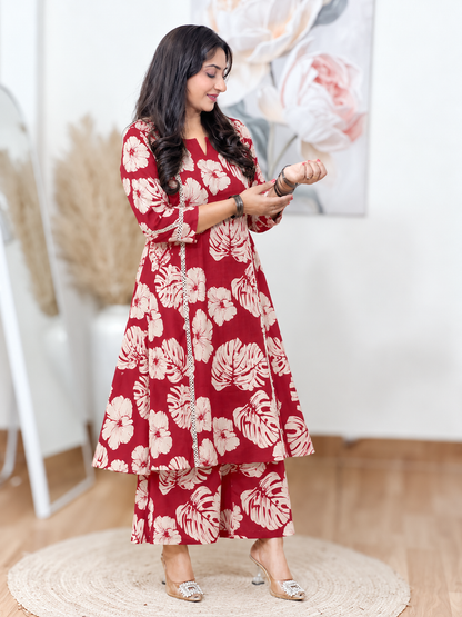 A-Line Flared Kurti with Wide-Leg Pants – Flowy Comfort Co-Ord Elegance