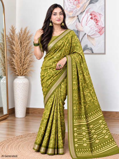 Mehndi Ethnic Saree – Georgette – Earthy, Timeless Elegance