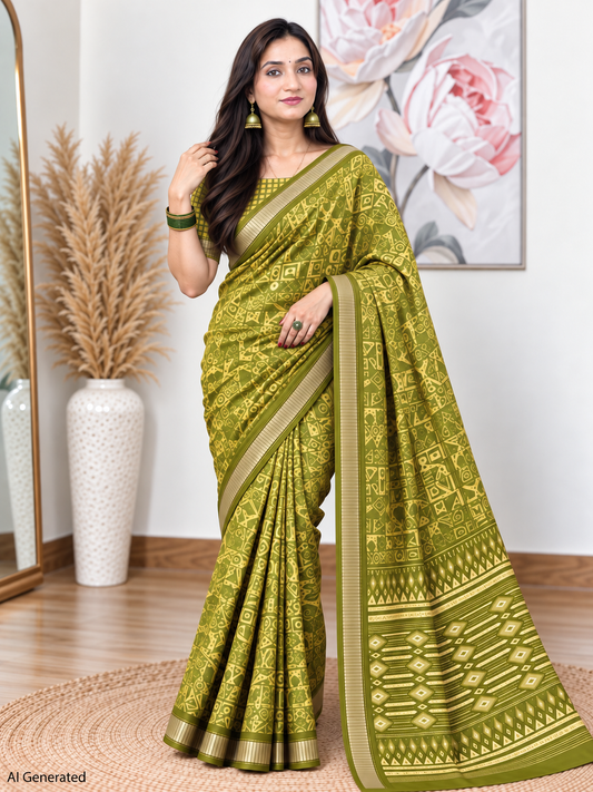 Mehndi Ethnic Saree – Georgette – Earthy, Timeless Elegance