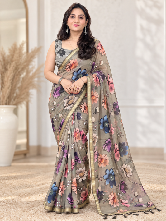 Floral Digital Print Georgette Saree