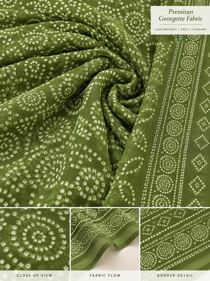 Mehndi Bandhani Saree – Georgette – Earthy, Traditional Elegance