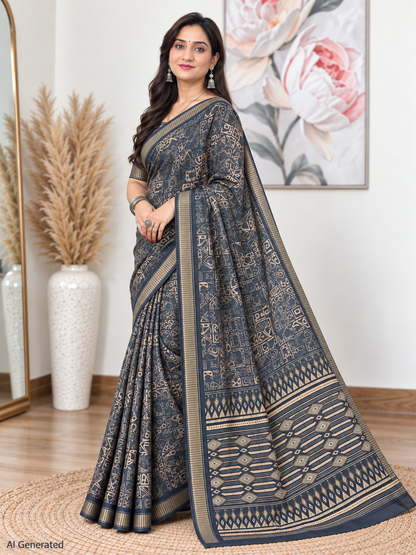 Black Ethnic Saree – Georgette – Sleek, Timeless Elegance