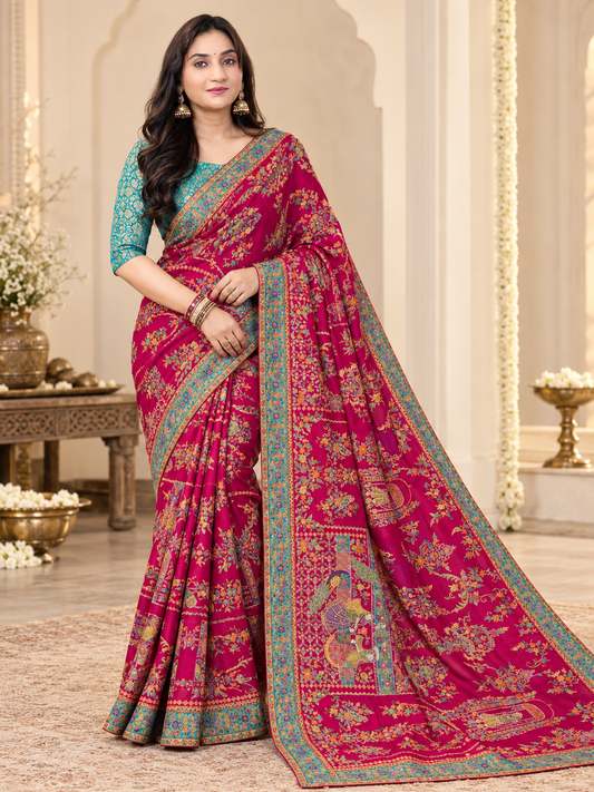 Position Print Zari Work Silk Saree