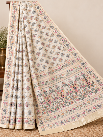 Ivory Garden Elegance Silk Saree