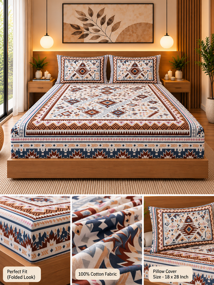 Abstract Geometry Cotton Bedsheet – 108×108Inches