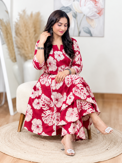 A-Line Flared Kurti with Wide-Leg Pants – Flowy Comfort Co-Ord Elegance