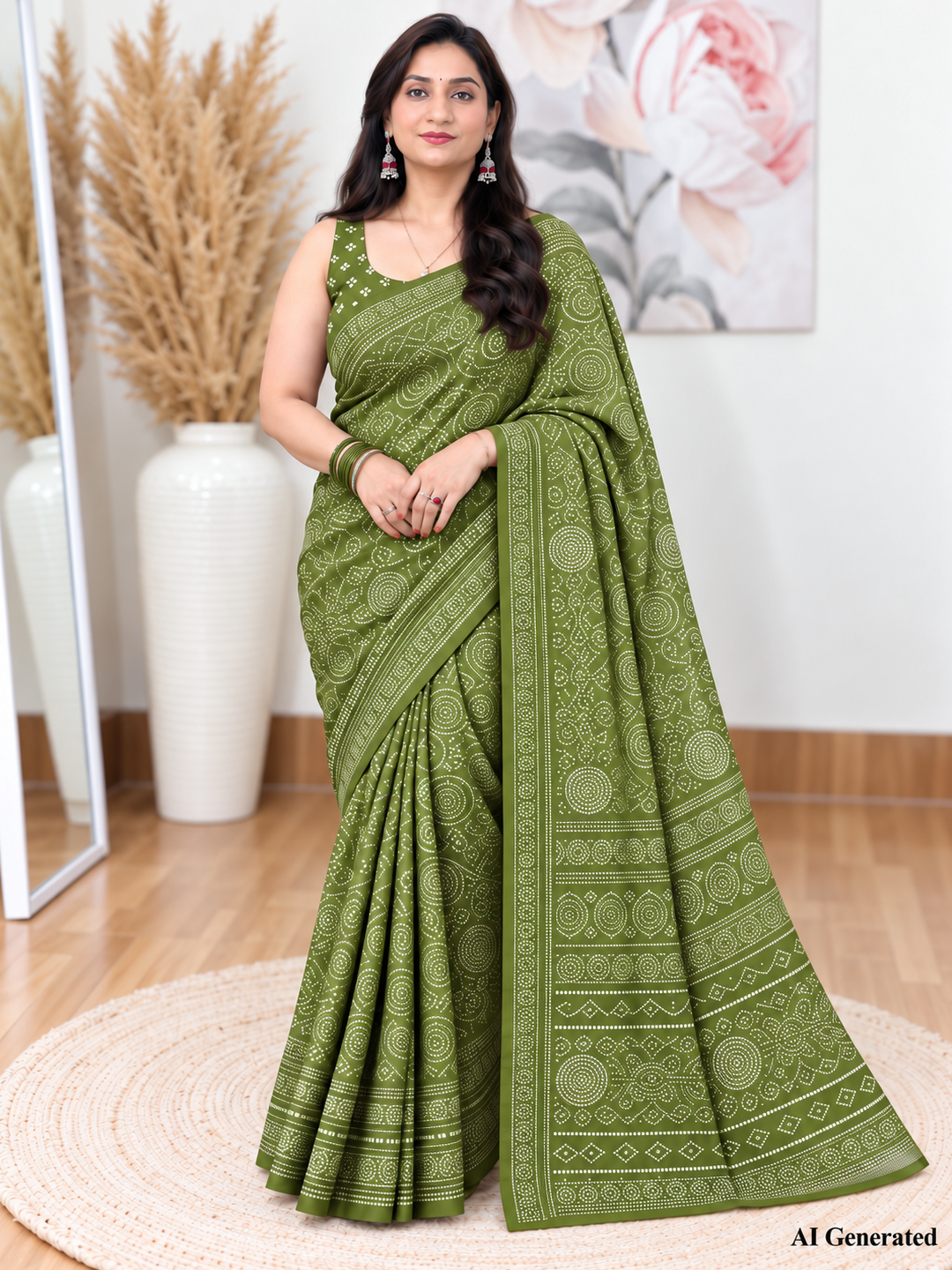 Mehndi Bandhani Saree – Georgette – Earthy, Traditional Elegance