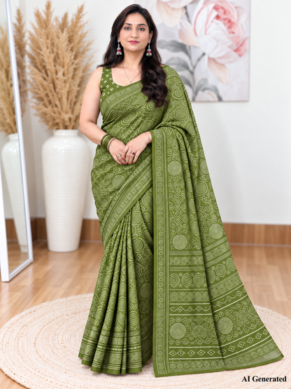 Mehndi Bandhani Saree – Georgette – Earthy, Traditional Elegance