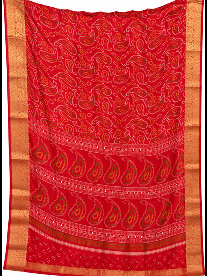 Red Bandhani Georgette Saree