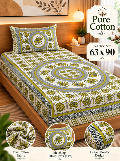 Jaipuri Print Cotton Single Bedsheet – 63 × 90 Inches