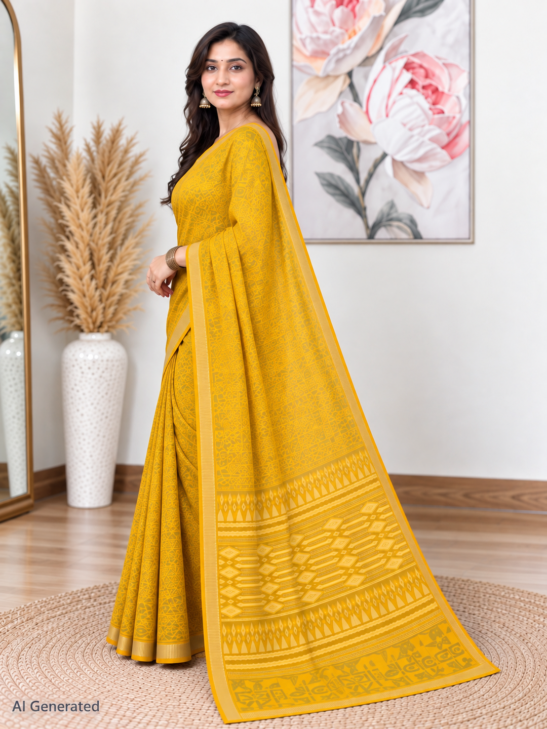 Yellow Ethnic Saree – Georgette – Bright, Joyful Elegance