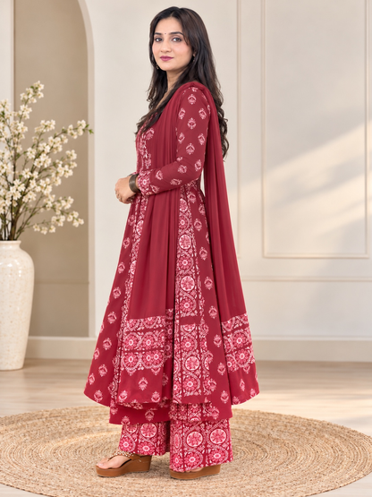 Maroon Cotton Anarkali Suit