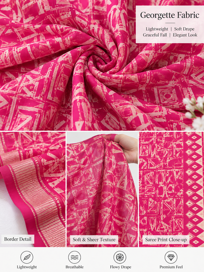 Rani Pink Ethnic Saree – Georgette – Bold, Festive Elegance