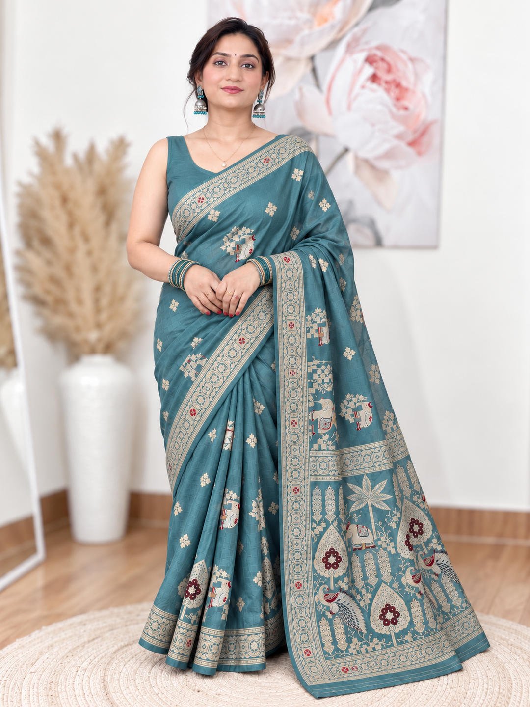 Teal Blue Russian Silk Banarasi Saree – Regal, Luxe Elegance