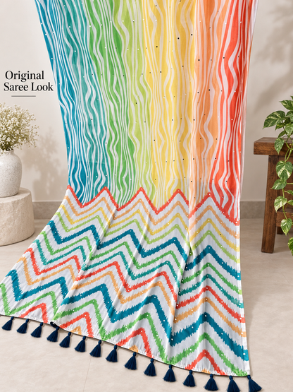 Rainbow Waves Laharia Saree – Georgette – Vibrant, Traditional Elegance