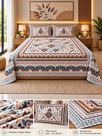Abstract Geometry Cotton Bedsheet – 108×108Inches