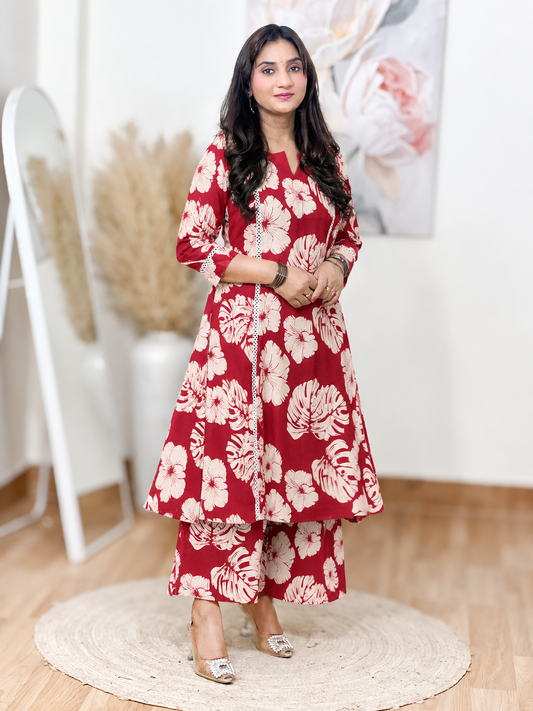 A-Line Flared Kurti with Wide-Leg Pants – Flowy Comfort Co-Ord Elegance