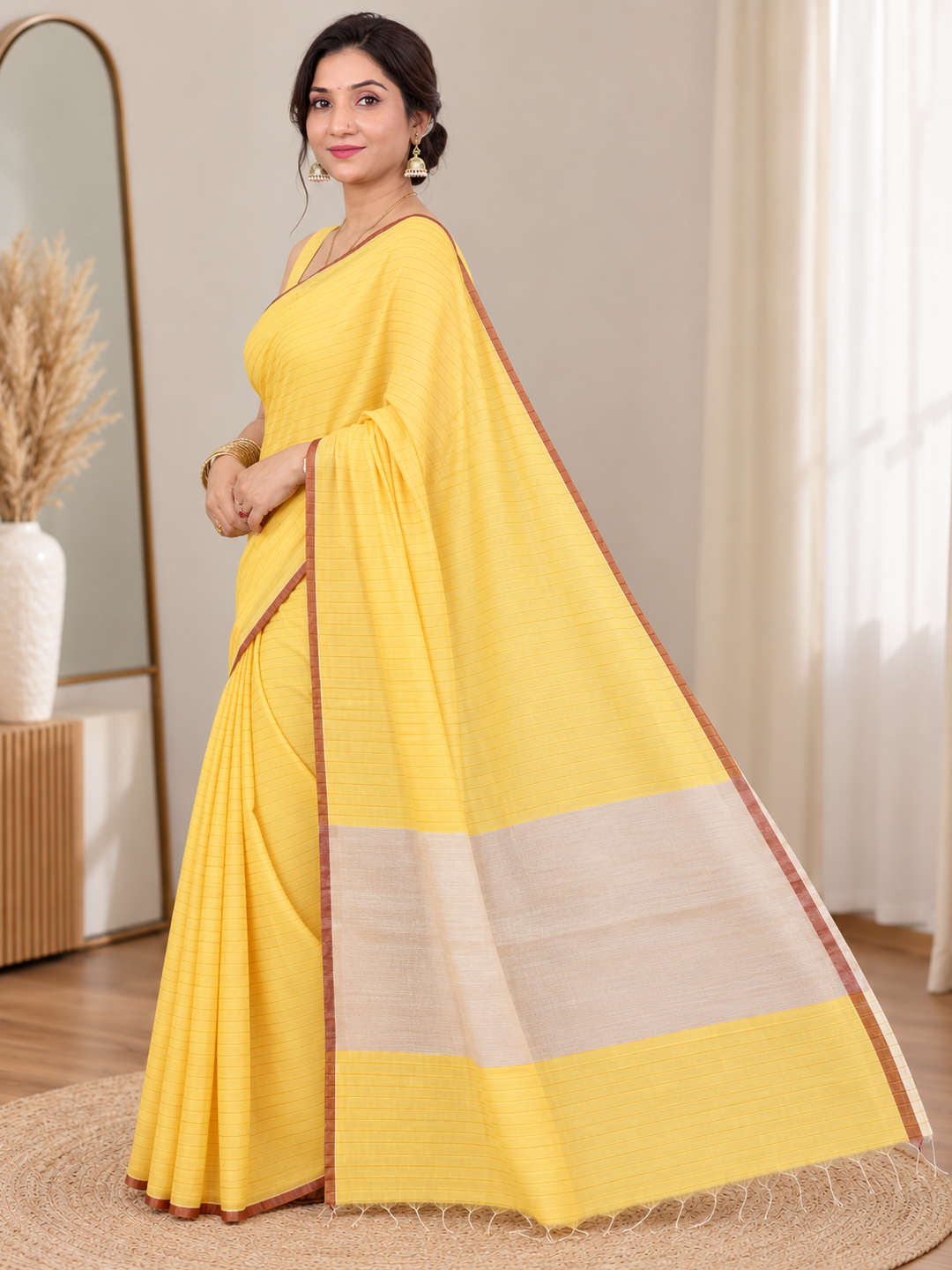 Yellow Mal Cotton Saree – Bright, Everyday Elegance
