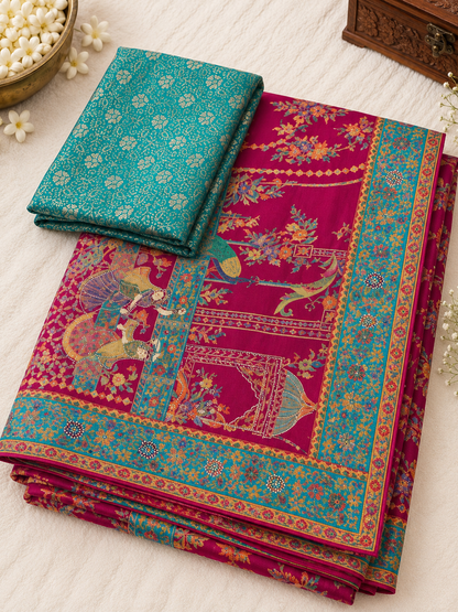 Position Print Zari Work Silk Saree