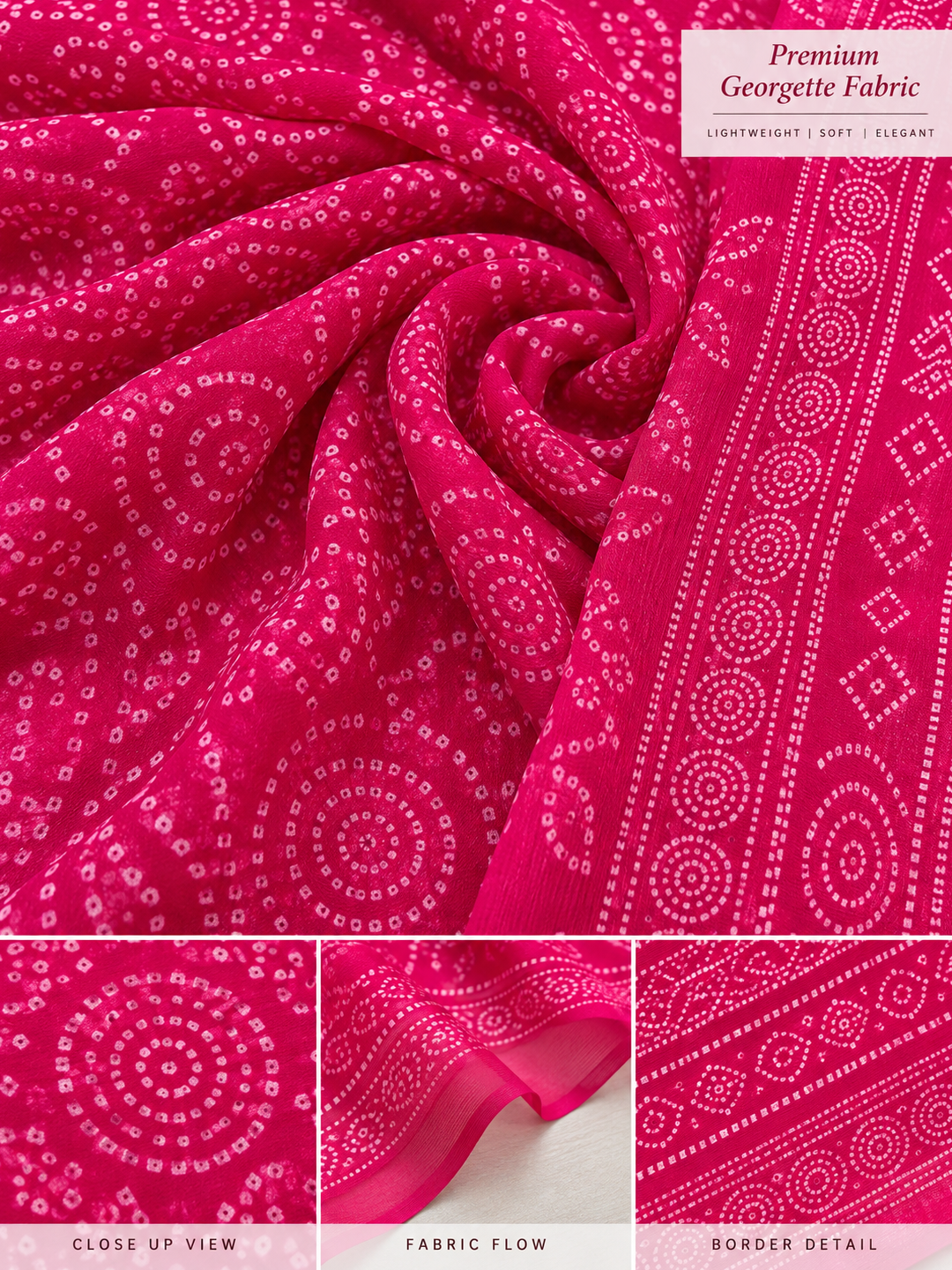 Magenta Bandhani Saree – Georgette – Bold, Traditional Elegance
