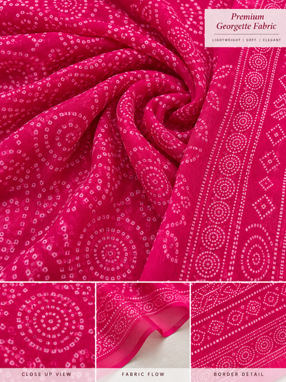 Magenta Bandhani Saree – Georgette – Bold, Traditional Elegance