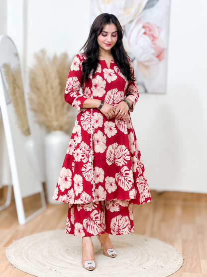 A-Line Flared Kurti with Wide-Leg Pants – Flowy Comfort Co-Ord Elegance