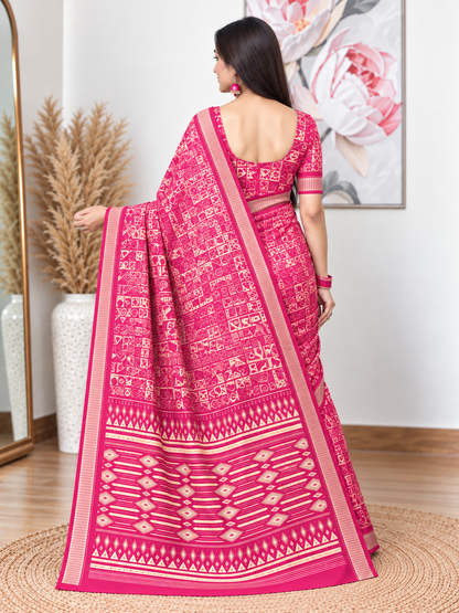 Rani Pink Ethnic Saree – Georgette – Bold, Festive Elegance