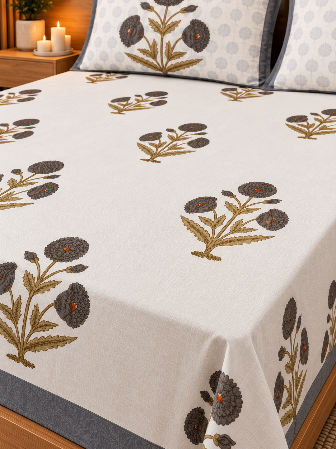 Premium Cotton Jaipuri Hand-Block Print Bedsheet – 108 × 108 Inches