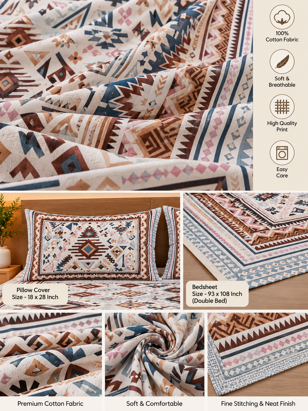 Abstract Geometry Cotton Bedsheet – 108×108Inches
