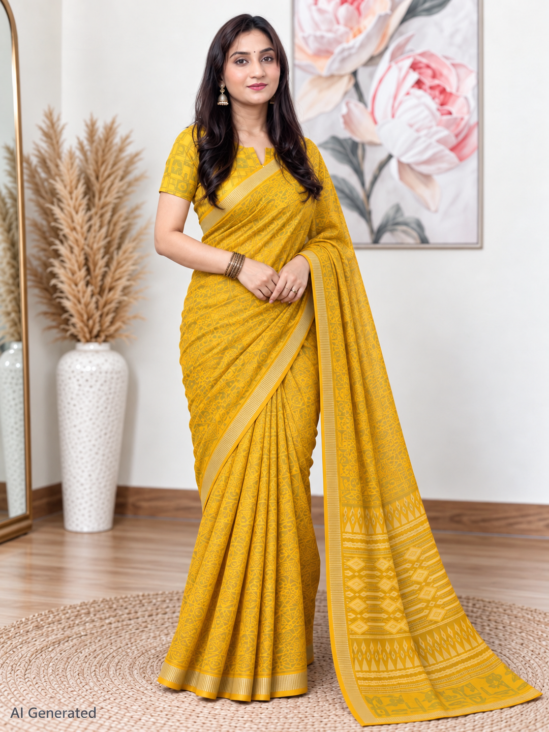 Yellow Ethnic Saree – Georgette – Bright, Joyful Elegance
