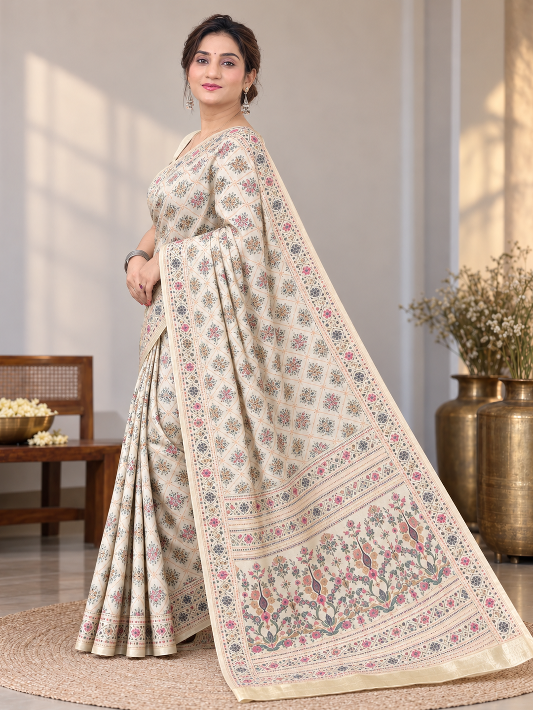 Ivory Garden Elegance Silk Saree