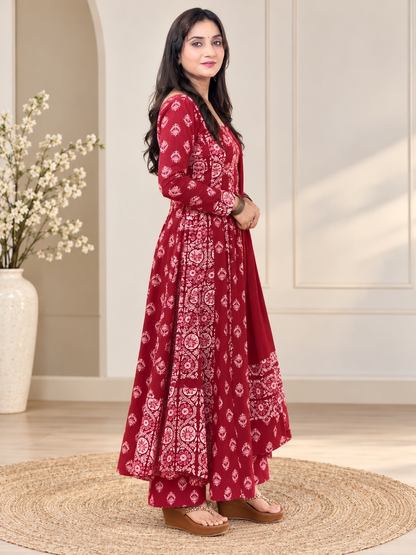 Maroon Cotton Anarkali Suit