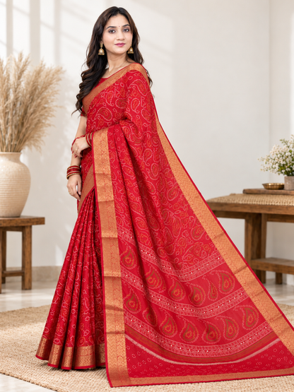 Red Bandhani Georgette Saree