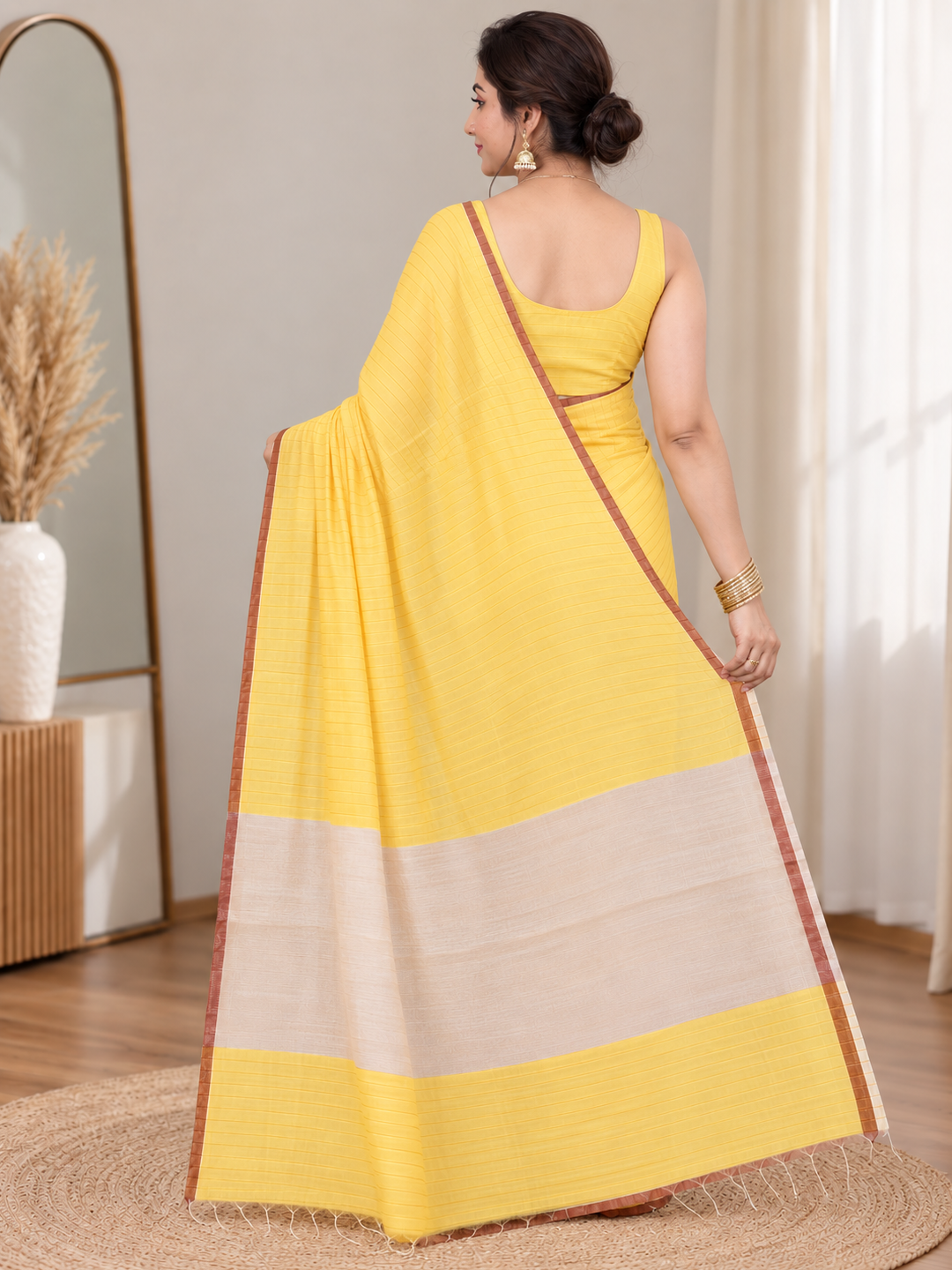 Yellow Mal Cotton Saree – Bright, Everyday Elegance