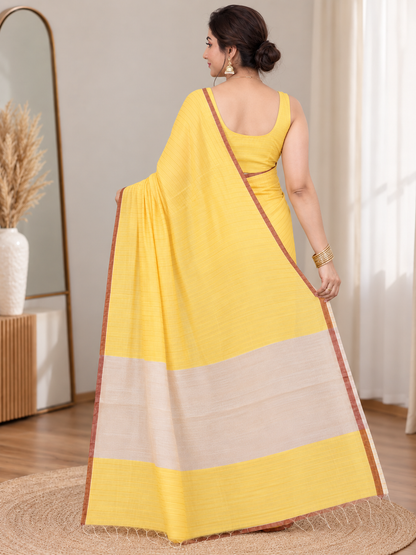 Yellow Mal Cotton Saree – Bright, Everyday Elegance