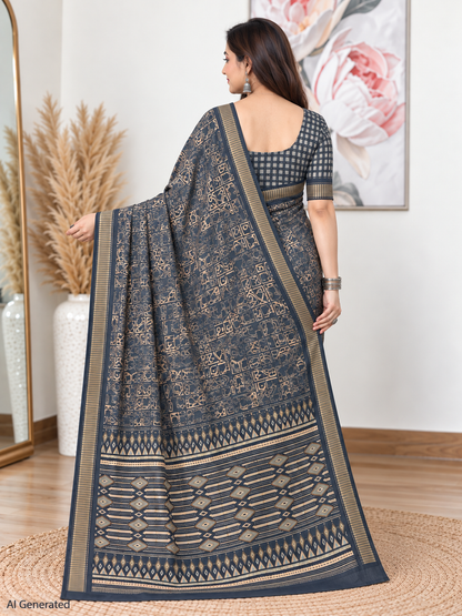 Black Ethnic Saree – Georgette – Sleek, Timeless Elegance